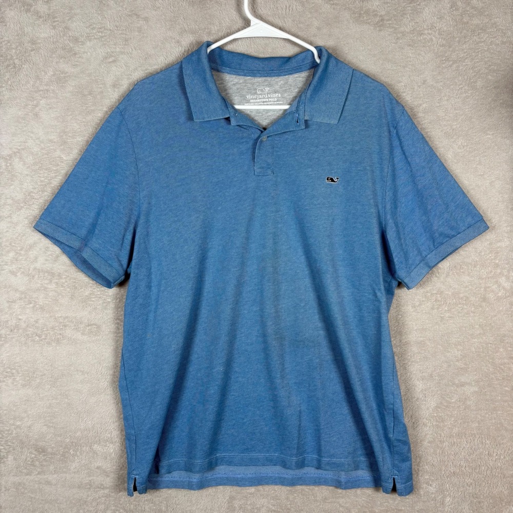Vineyard Vines Edgartown Polo Mens Large Blue Short Sleeve Stretch Pique Whale